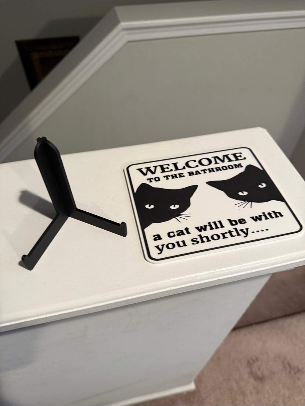 Welcome to the Bathroom Black & White Cat Sign - Picture 3 of 5